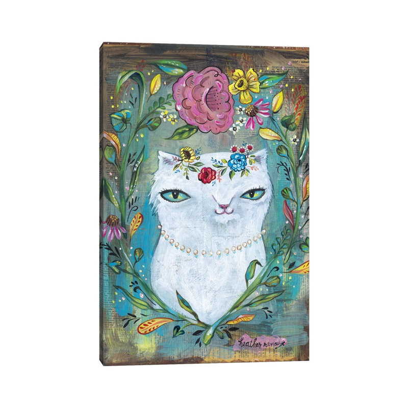 " White Kitty " by Heather Renaux, Wrapped Canvas, No Mat, 60" H x 40" W x 1.5" D