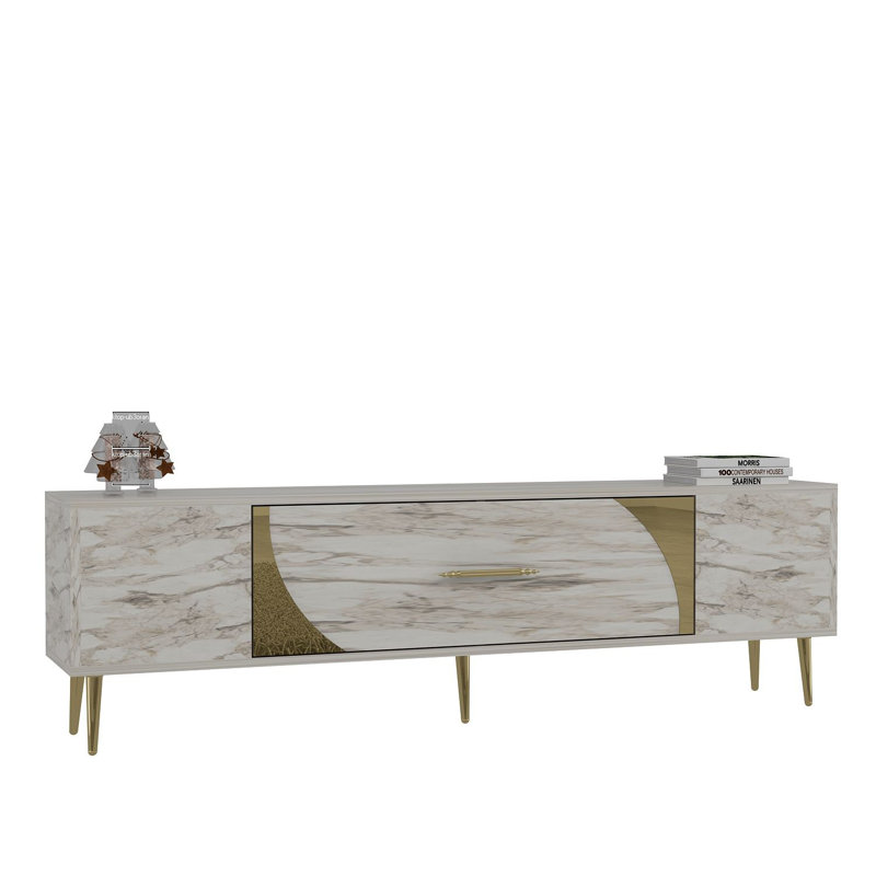 Olivia Unfinished TV Stand, 150cm, Vintage White/Gold