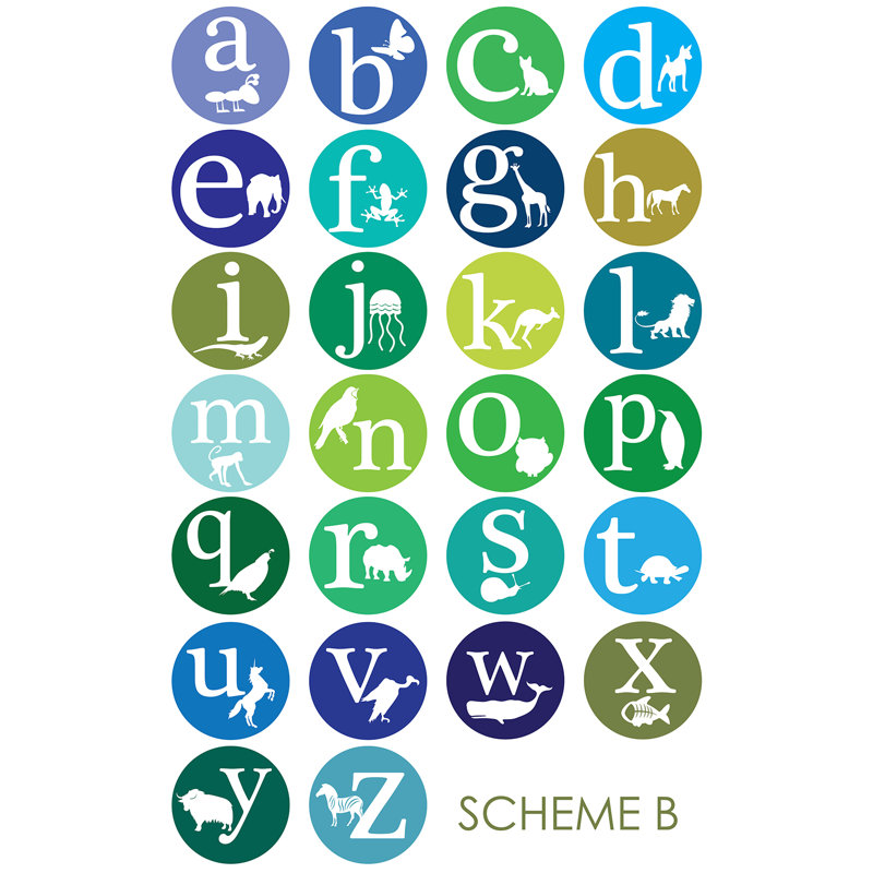 Décalcomanie murale abc, alphabet et lettres pour la chambre de bébé, Schéma B