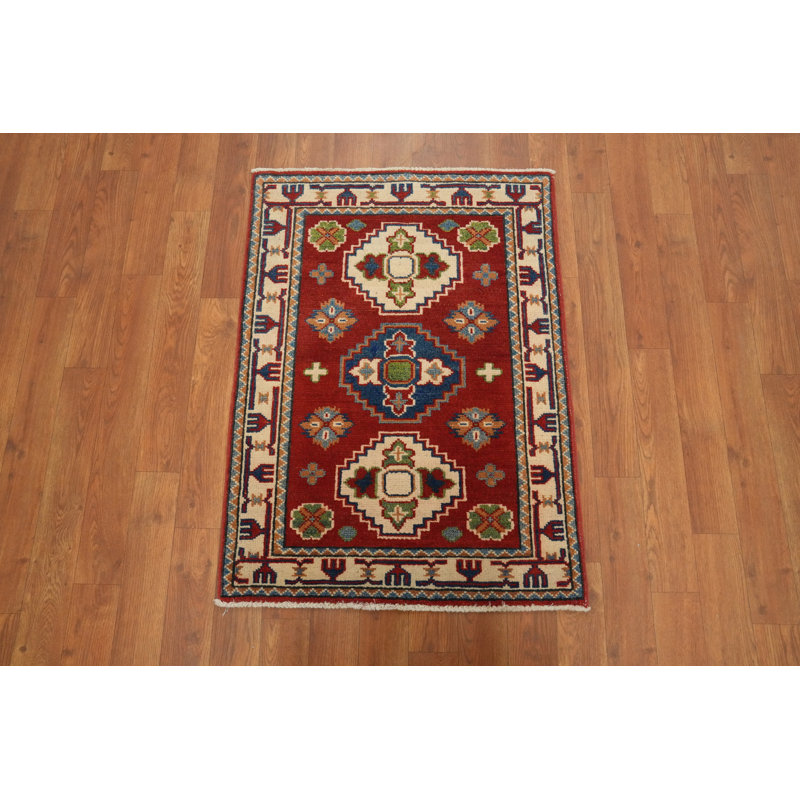 Tapis vibrant géométrique rouge Kazak Harmony 2x3