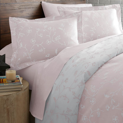 Southshore Fine Linens Sweetbrier Duvet Cover Set with 2 Pillow Shams, Pink, 100% Long-Staple Cotton 300 Thread Count Sateen Floral Bedding, King / California King