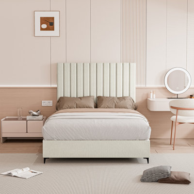 Luxury Velvet Upholstered Platform Bed with Headboard, Premium Foundation, No Box Spring Needed