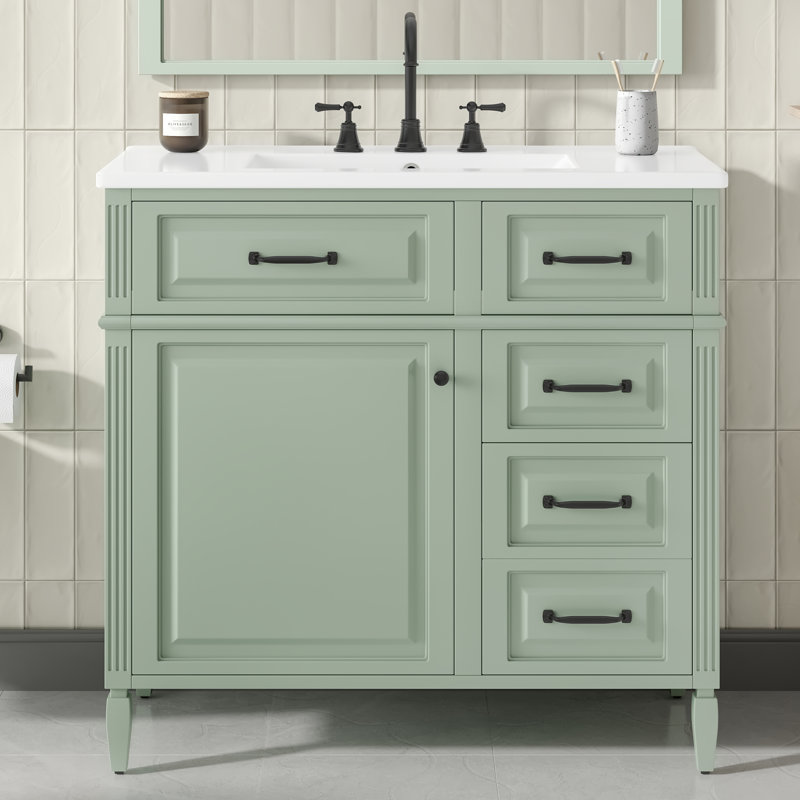 Meuble-lavabo durable de 36 pouces avec comptoir en céramique | Idée de cadeau, Vert