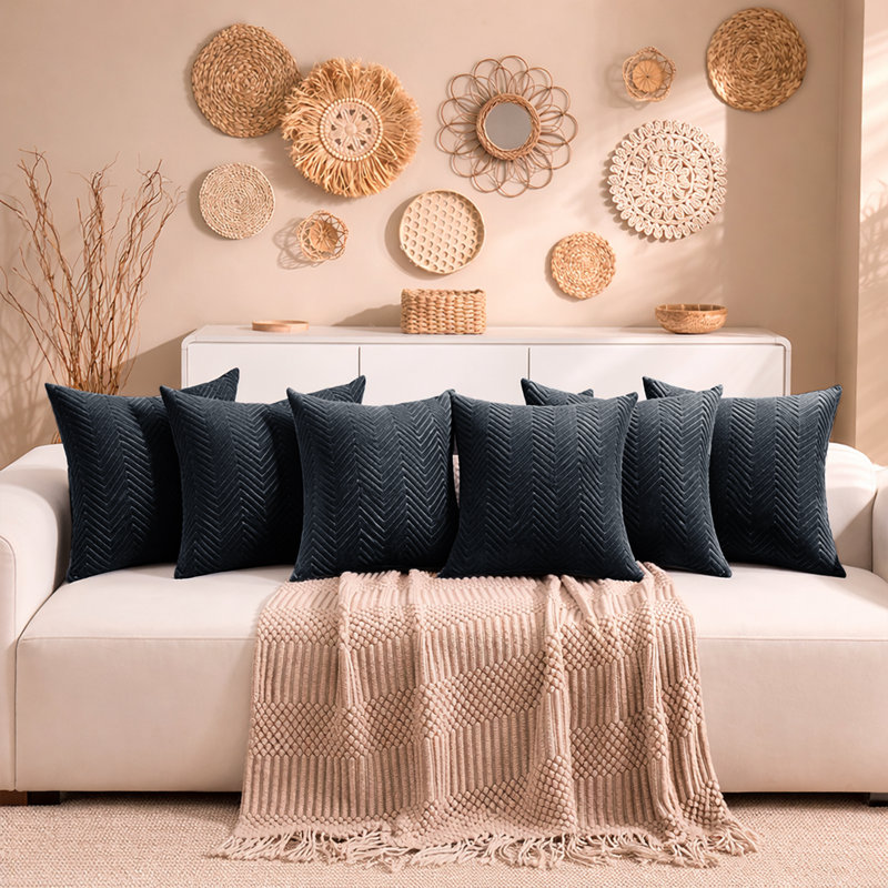 Aspire Homeware Embossed Square Velvet Cushion Cover, Black, Pack of 6