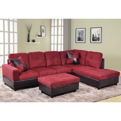 Beeson Red Flannel And PVC 3 - Piece Upholstered Sectional, Right Hand Facing