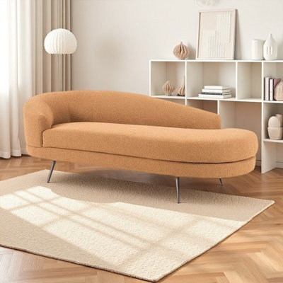Cream Style Loop Yarn Velvet Chaise Lounge with Solid Wood  Stainless Steel Frame
