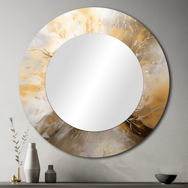 Gold and Silver Chromatic Essence I - Abstract Large Wall Mirror, Modern Round Decorative Mirror, Printed Metal Art