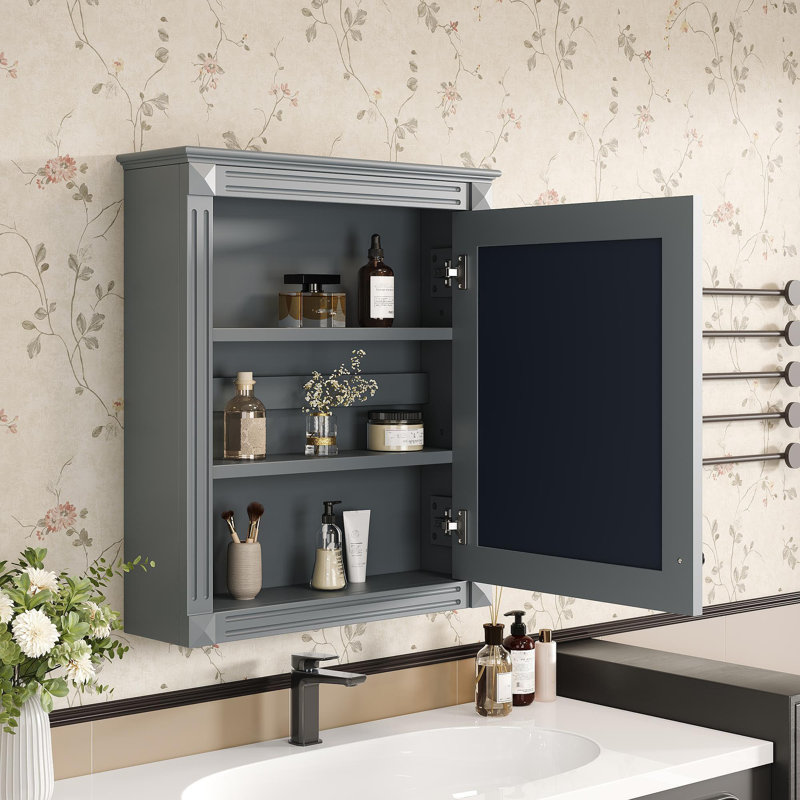 24'' X 27'' Wall Mounted Bathroom Storage Cabinet With Mirror, Medicine Cabinet With Height Adjustable Shelf, Over The Toilet Space Saver Cabinet