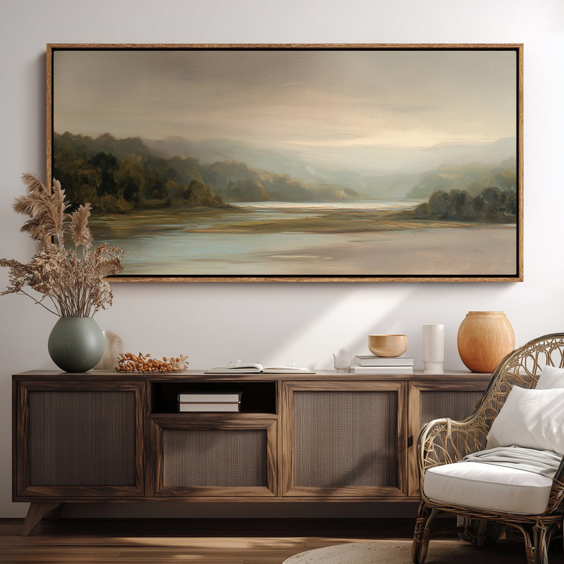 «Misty River Valley Landscape», art mural pour chambre ou bureau, H 30 po x l 60 po, Naturel