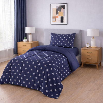Soft Brushed Microfiber Twin Comforter Set - 2-Piece Reversible Blue & Grey Abstract Print Bedding for Kids, Teens, and Dorm - All-Season & Machine Washable