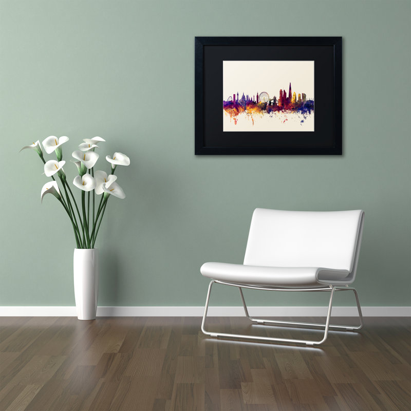 «London England Skyline», impression, H 18 po x l 22 po x P 0,75 po, Cadre noir, Noir