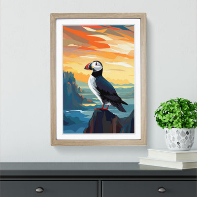 XYZ-FRM-V1223-5310 Puffin Art Deco No.3 - Single Picture Frame Print on Wood