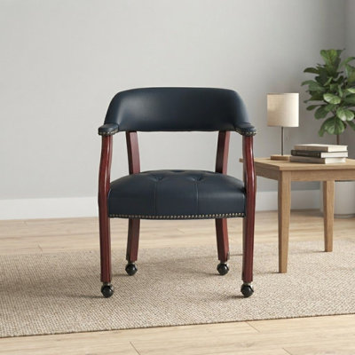 Leather Reception Chair with Solid Wood Frame