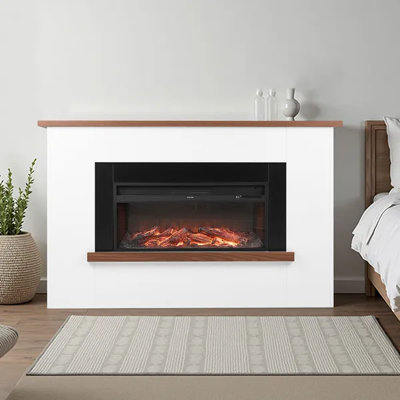 Foyer électrique autoportant de 65,5 pouces avec manteau de cheminée, chauffage de 1500 W, flamme et minuterie réglables, protection contre la surchauffe, télécommande pour la chambre à coucher du salon