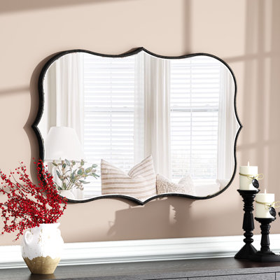 Euri Scalloped Wood Framed Wall Mounted Accent Mirror in Gold/Bronze