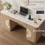 Bureau de direction moderne cannelé de 60 po, bureau d'écriture long en bois avec tiroir et armoire de rangement, bureau d'ordinateur avec station de charge-126661623