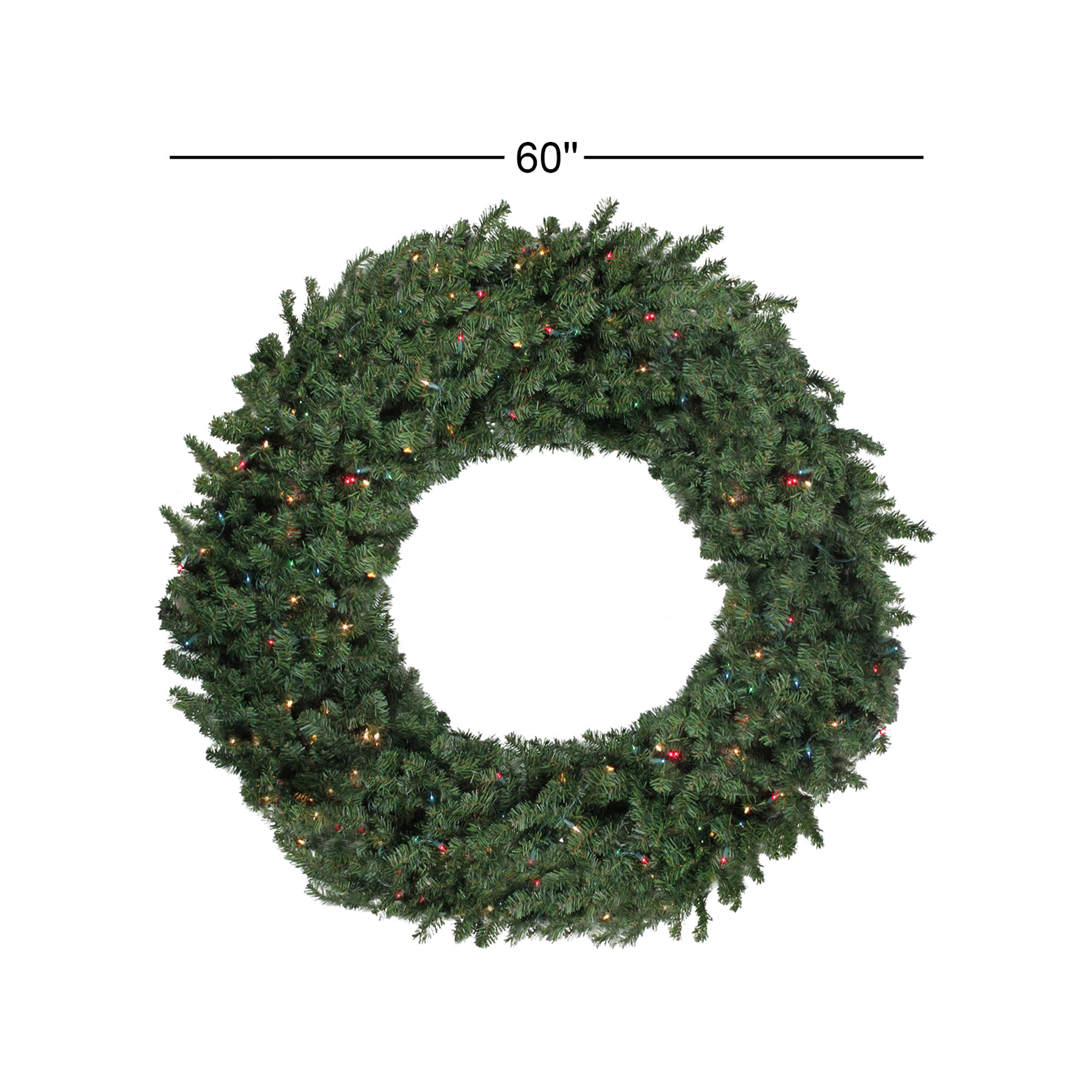 5' Pre-Lit Commercial Canadian Pine Artificial Christmas Wreath, Multi-colored