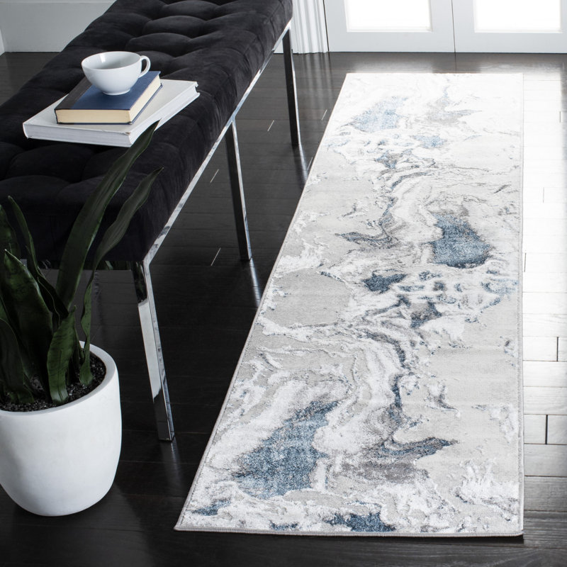 Castrovinci Abstract Grey Area Rug, Runner 2' X 12'