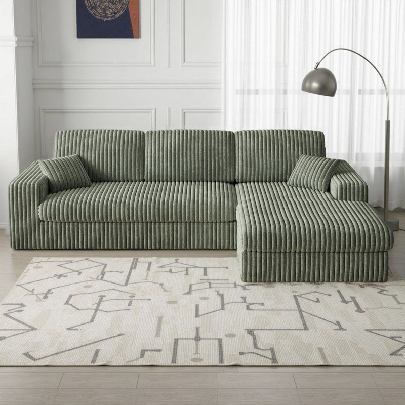 Canapé modulaire de 114,5 po Corduroy, Velours côtelé vert