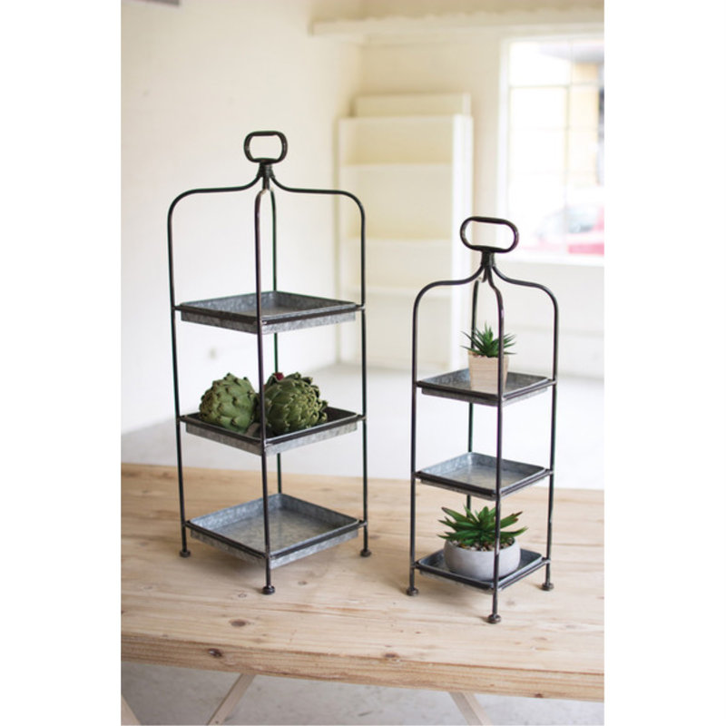 Kalalou Set of 2 Metal Display Stands – 32" Galvanized Trays