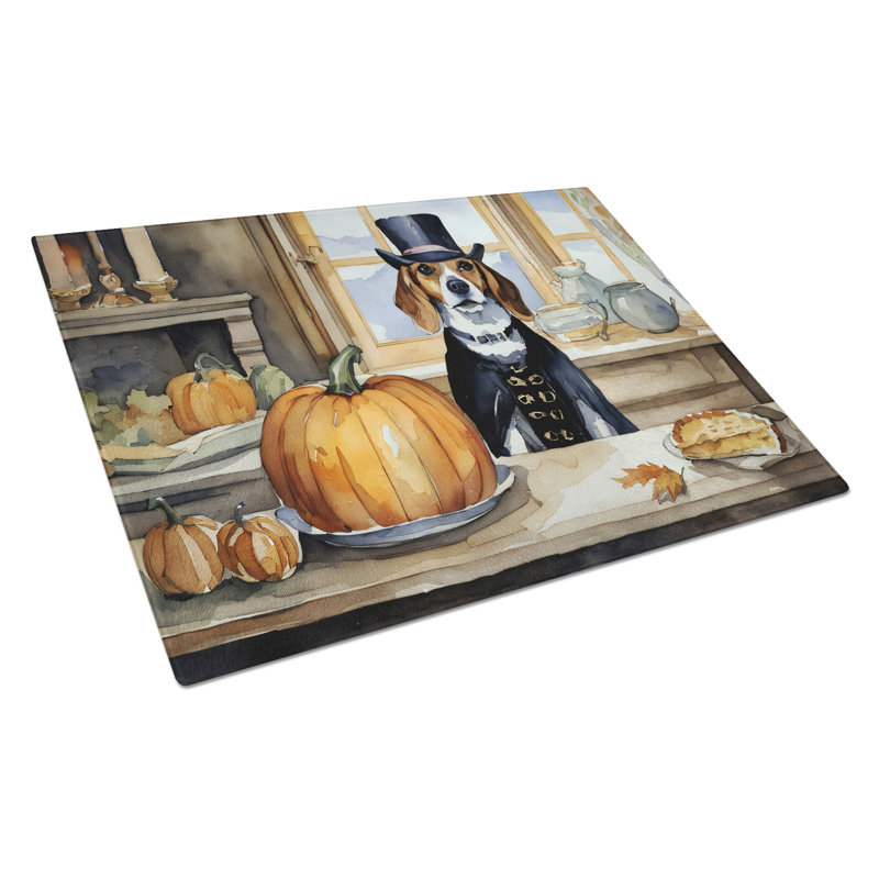 Beagle Fall Kitchen Pumpkins Glass Cutting Board Large
