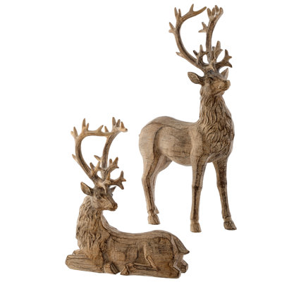 9" Resin Winter Chalet Deer Set of 2