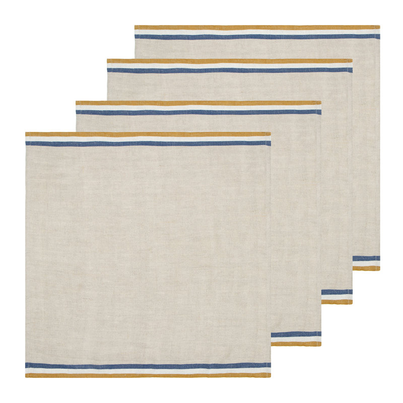 Camryn Striped Square Napkin, Natural/Mustard/Natural/Blue 
