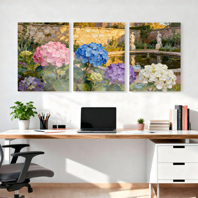Hortensia jardin, reproduction d'art sur toile tendue sur toile, ensemble de 3 pièces pour salon, chambre à coucher, décoration intérieure