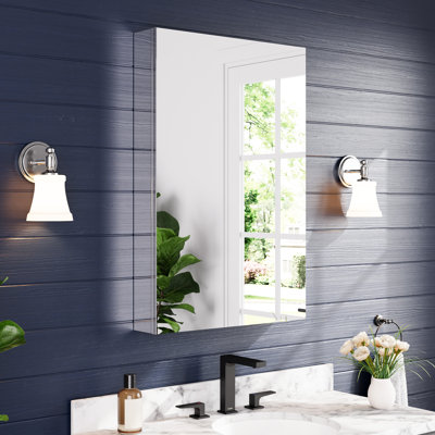 36"H Recessed or Surface Mount Frameless Bathroom Medicine Cabinet With Mirror and 3 Adjustable Glass Shelves