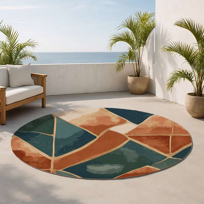 Tapis intérieur et extérieur Ochre Outline, Rond 5 pi
