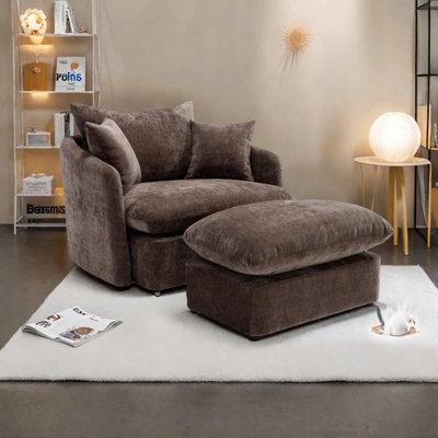 Fauteuil d'appoint pivotant surdimensionné avec repose-pieds Boneless, largeur de siège de 37,8 po, 3 coussins, chenille