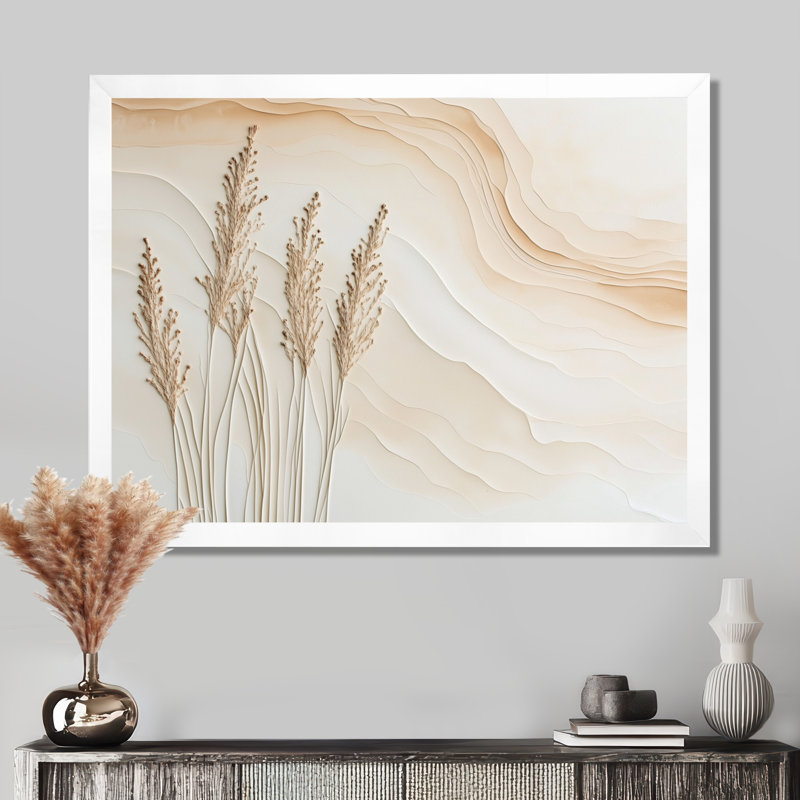 " Three Stems Of Stillness II ", 30" H x 40" W, White Picture Framed
