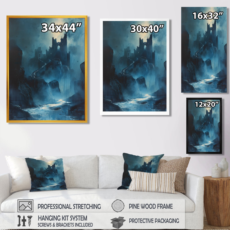 Décoration murale château de vampire bleu Dracula, Toile tendue, H 40 po x l 30 po