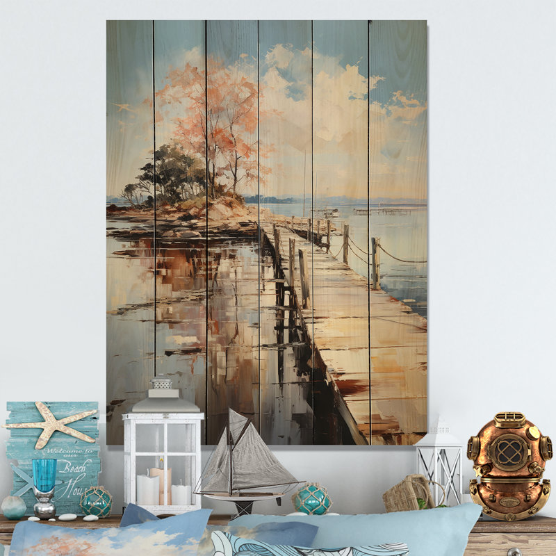 Jetée et quai de bord de mer I sur bois, H 20 po x l 10 po x P 0,78 po