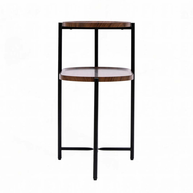 Tables de bout ovales à 2 niveaux avec plateau de rangement, Noyer brun