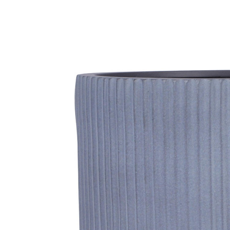 Concrete Effect Cylinder Round Planter on Hardwood Legs, Round Indoor Plant Pot Stand for Indoor Plants, Indoor Flower Pot with Ribbed Pattern