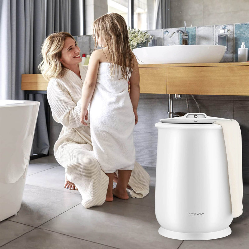Chauffe-serviettes seau de salle de bain 21l avec couvercle rabattable et arrêt automatique blanc 