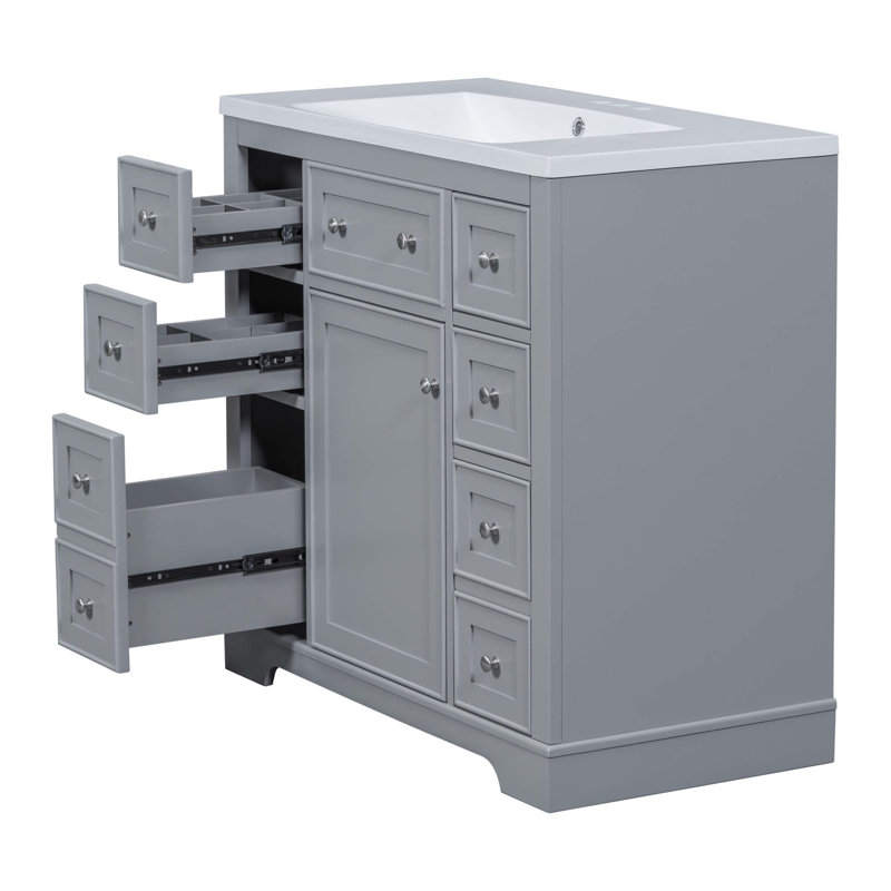 Ensemble de meuble-lavabo avec lavabo 36 po Aasto, 1 armoire et 6 tiroirs, Gris