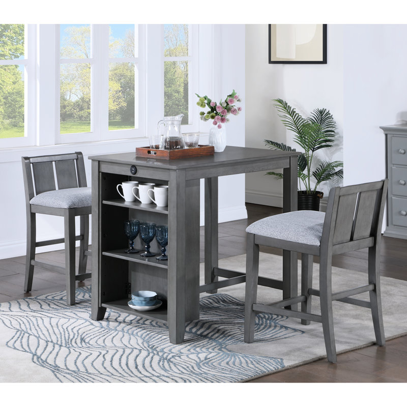 Rangement à hauteur de comptoir de 35,5 po avec tablettes et 3 chaises en tissu gris