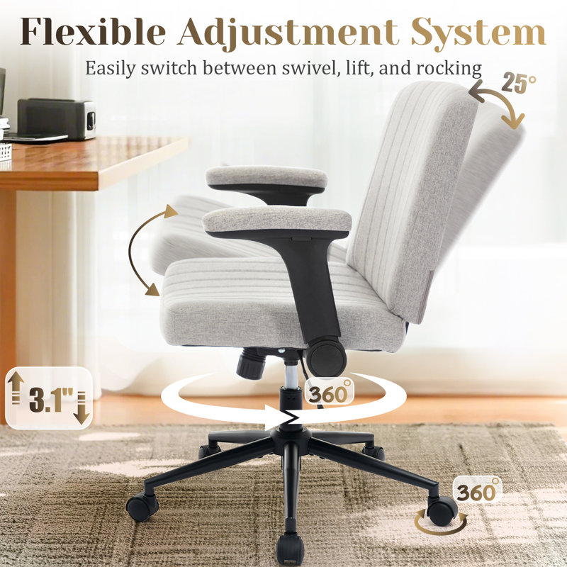 Criss Cross Swivel Home Office Desk Chair With Flip-Up Armrests And Lumbar Pillow, Gray