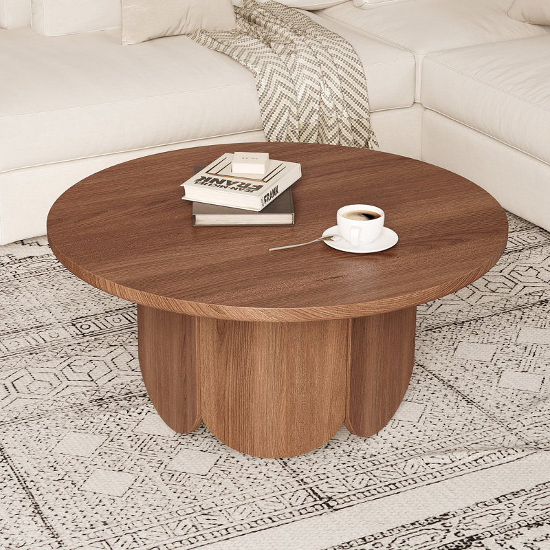 Table basse ronde 31,5 ", table d'appoint en bois brun pour le salon