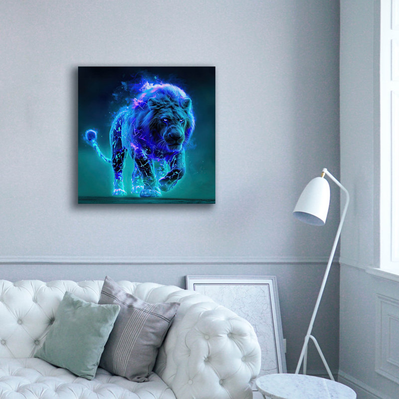  «Electric Lion» par Ann Klee, art mural sur toile, 37 po x 37 po, H 37 po x l 37 po