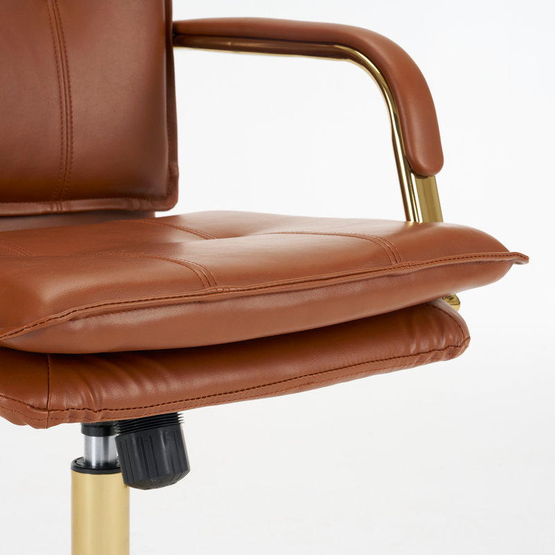 Dareece Leather Task Chair with Padded Arms, Caramel