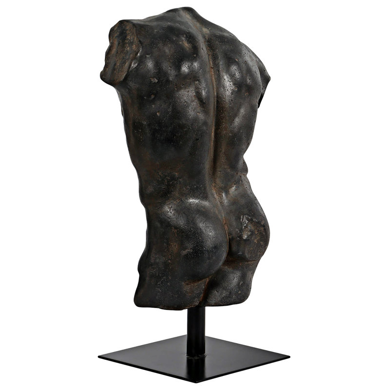 Ebony Resin Greek Torso Statue on Metal Mount