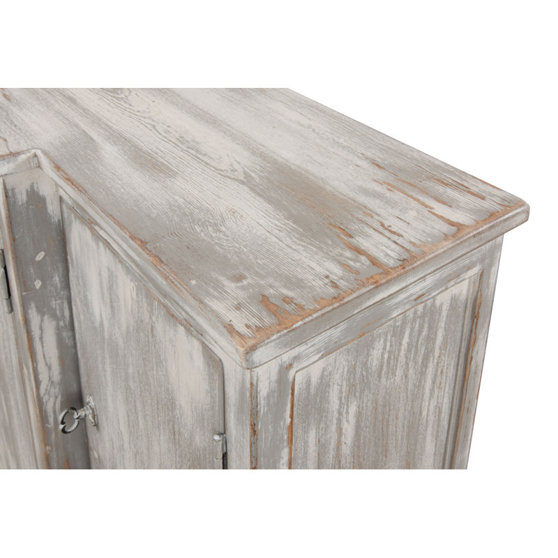 Distressed Farmhouse 80'' Gray Solid Wood Waterfall Sideboard