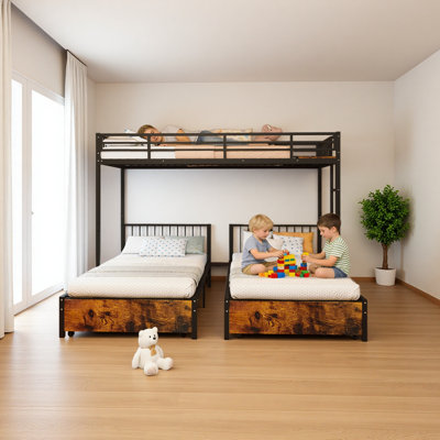 Triple Bunk Bed For Kids,3 Bed Bunk Beds For 3,Metal Triple Bunk Beds,Separates Into 3 Twin Beds,Noise Reduced Structure