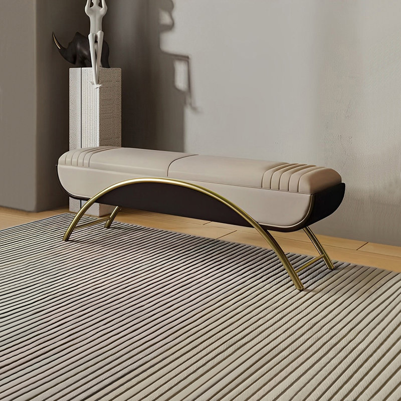Banc rembourré avec tabouret italien, Brun foncé / kaki, H 18,50 po x l 59,05 po x P 16,92 po	