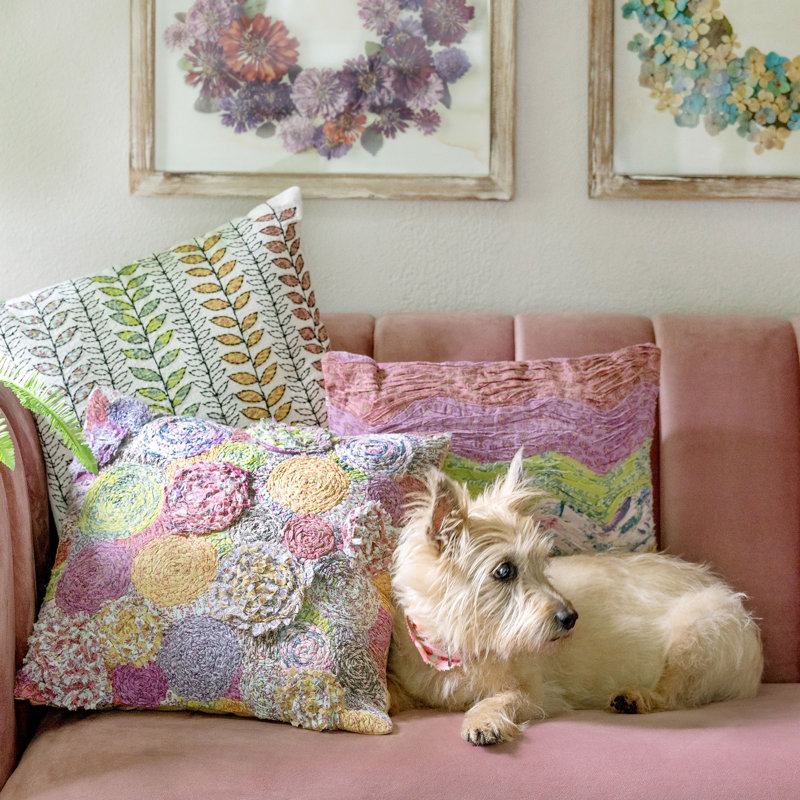 Coussin décoratif en coton, À chevrons, Rose multicolore, Polyester