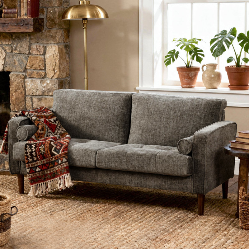 Carmelinda 62.7'' Square Arm Loveseat, Light Purple Chenille