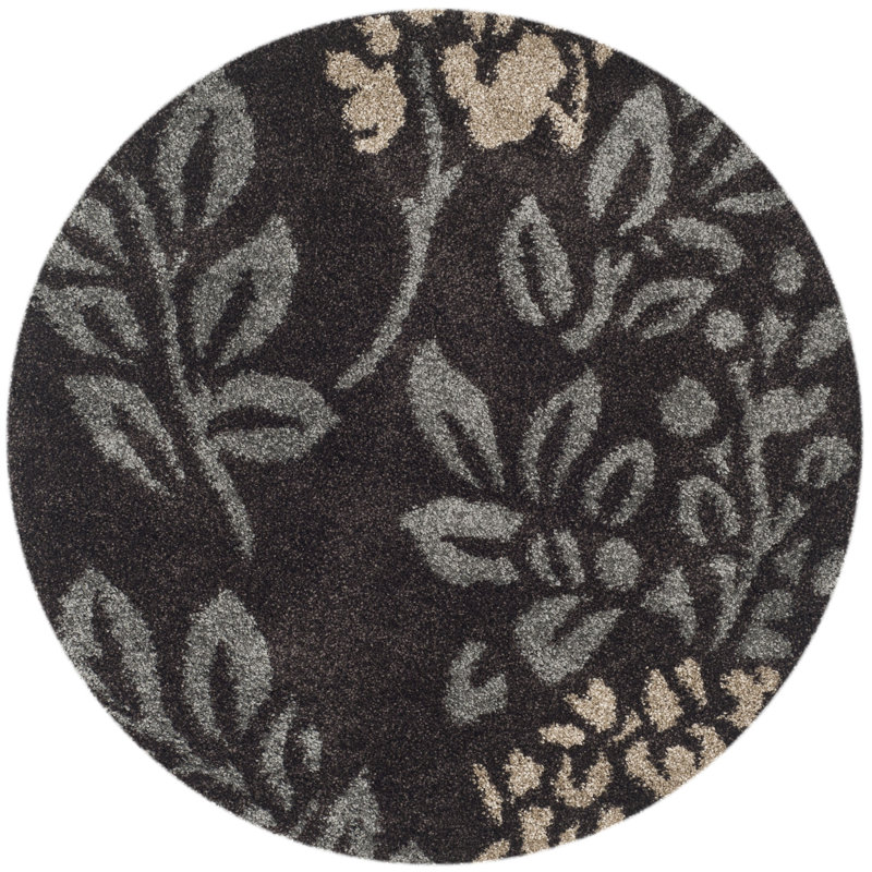 Tapis floral à poils longs Chanhassen, Rond 4 pi